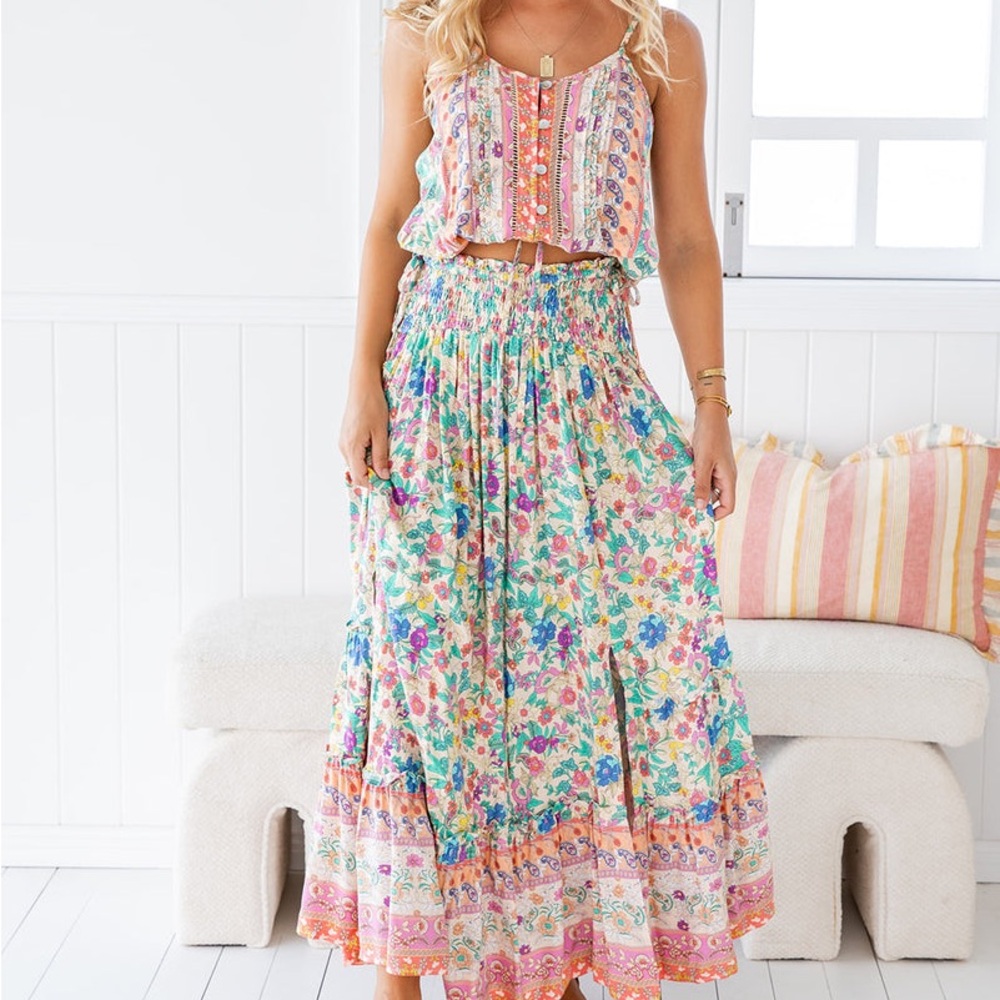 Boho Floral Maxi Skirt - Multicolor